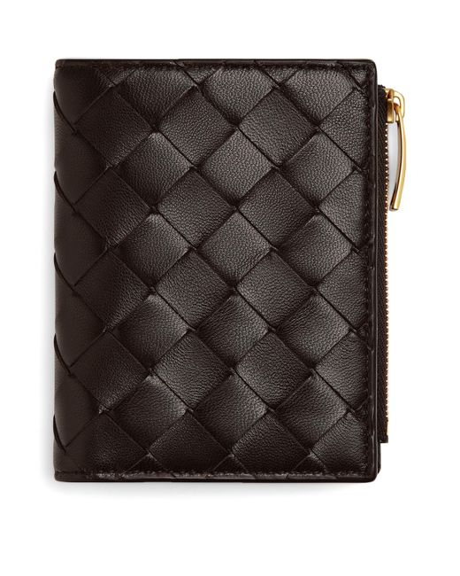 Bottega Veneta Black Leather Intrecciato Bifold Card Holder