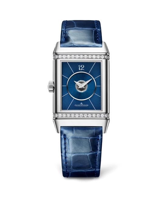 Jaeger-lecoultre Blue Stainless Steel And Diamond Reverso Classic Duetto Watch