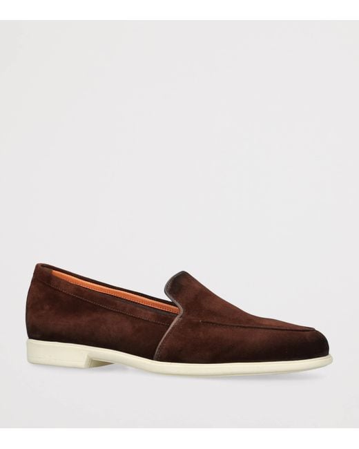 Santoni Brown Suede Malibu Loafers