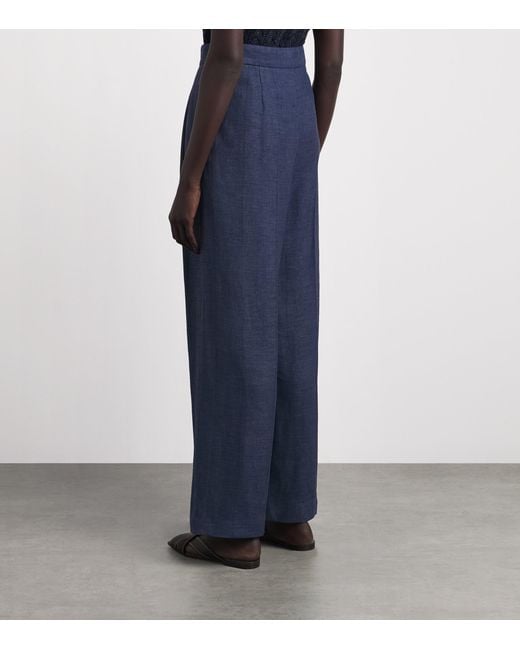 Eleventy Blue Linen-Wool-Silk-Blend Pleated Trousers