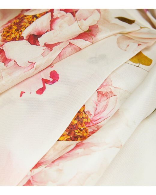Monique Lhuillier White Silk Floral Gown