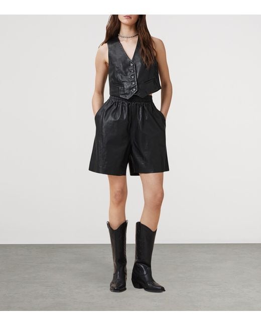 AllSaints Black Leather Arla Lea Waistcoat