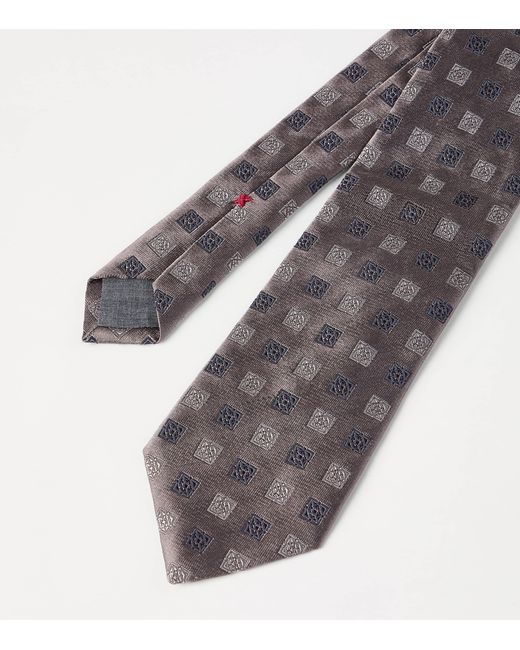 Brunello Cucinelli Brown Silk Jacquard Tie for men