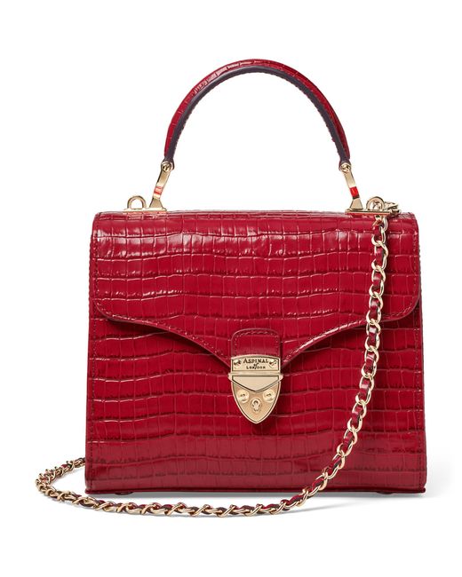 Aspinal Red Midi Leather Mayfair Top-Handle Bag