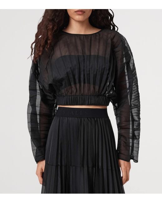 AllSaints Black Pleated Micaela Top