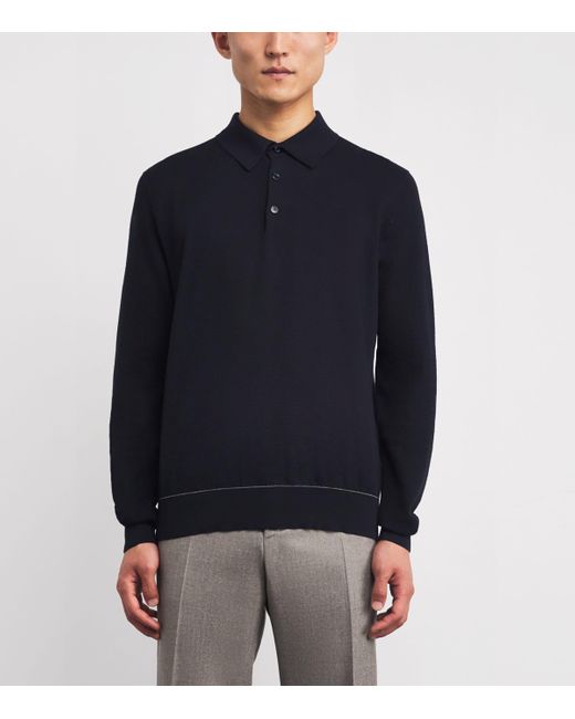 Brioni Blue Cotton Contrast-Stitch Polo Shirt for men