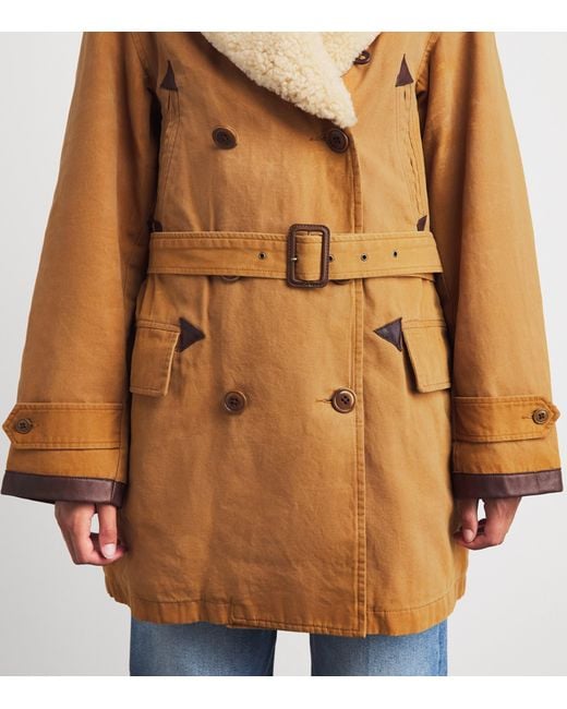 Polo Ralph Lauren Natural Canvas Shearling Trim Ranch Coat