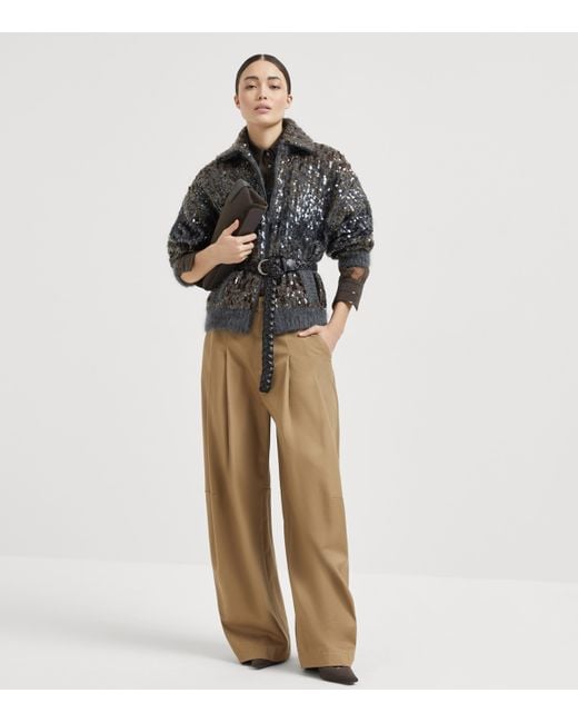 Brunello Cucinelli Black Mohair-Blend Sequin-Embellished Cardigan