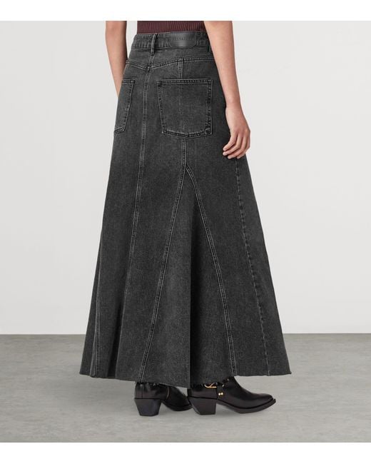AllSaints Black Denim Alma Maxi Skirt