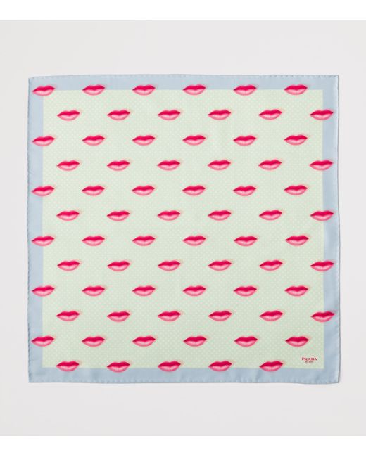 Prada Green Silk Twill Printed Scarf