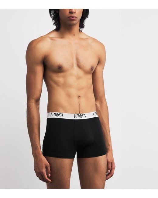 Emporio Armani Black Stretch-Cotton Logo Trunks for men