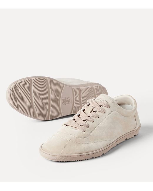 Brunello Cucinelli Natural Suede Low-Top Sneakers for men