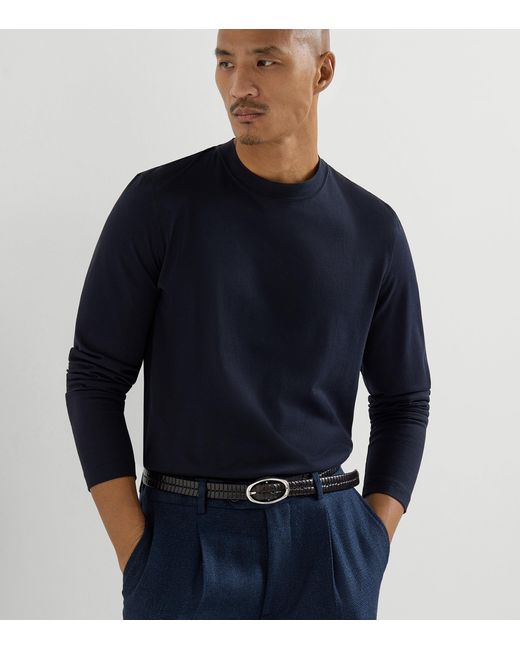 Brunello Cucinelli Blue Cotton Long-Sleeve T-Shirt for men