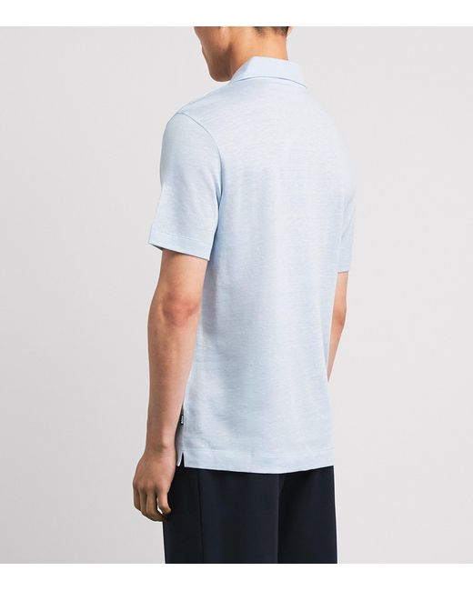 Boss Blue Linen-Cotton Polo Shirt for men
