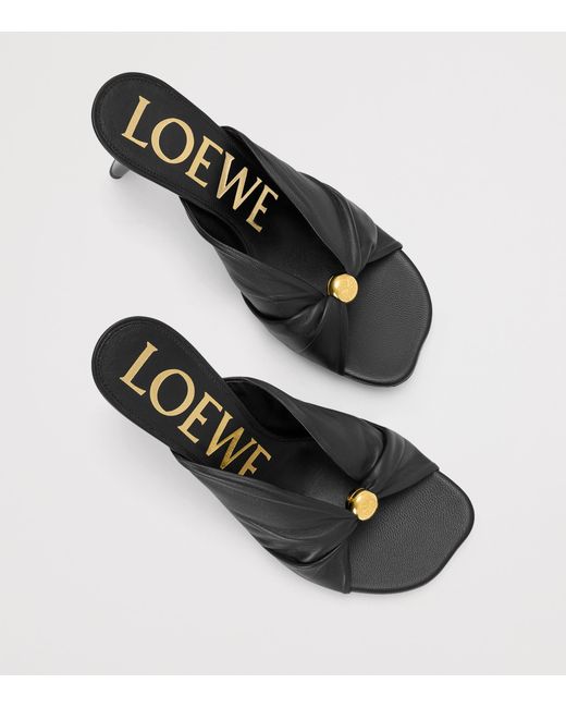 Loewe Black X Paula's Ibiza Leather Pebble Heeled Sandals 90