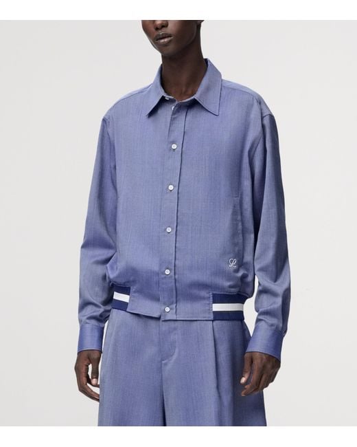 Loewe Blue Wool-Blend Stripe-Trim Shirt Jacket for men
