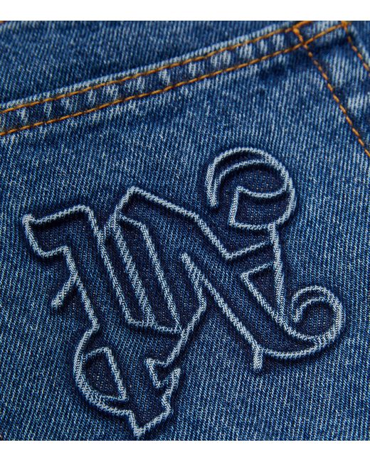 Palm Angels Blue Straight-leg Monogram-pocket Jeans for men