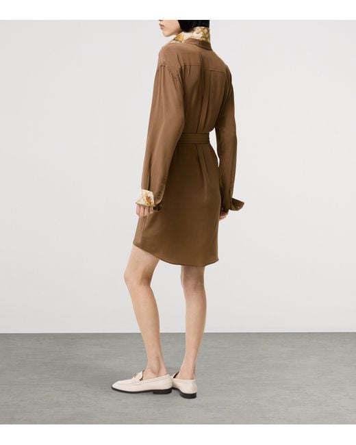 Burberry Brown Silk Crepe De Chine Mini Shirt Dress