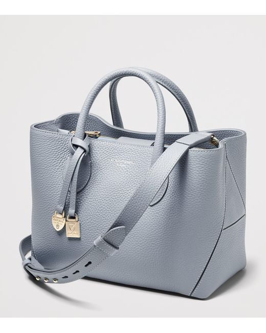 Aspinal Blue Midi Leather London Tote Bag