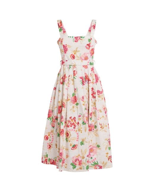 Mary Katrantzou White Belted Iris Midi Dress