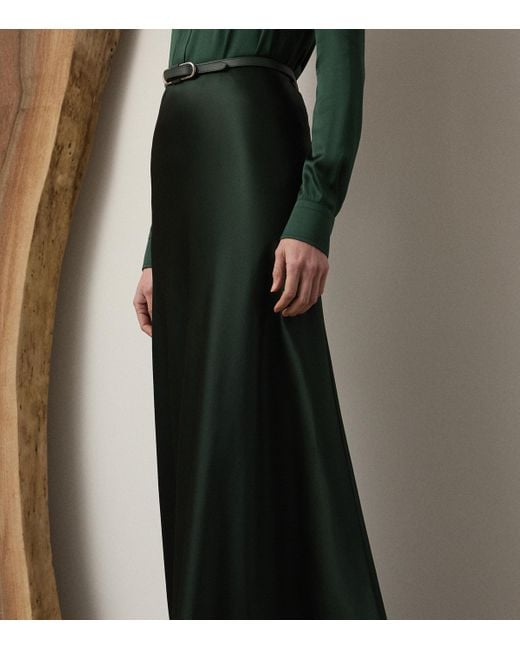 Ralph Lauren Green Stretch Satin Masina Maxi Skirt