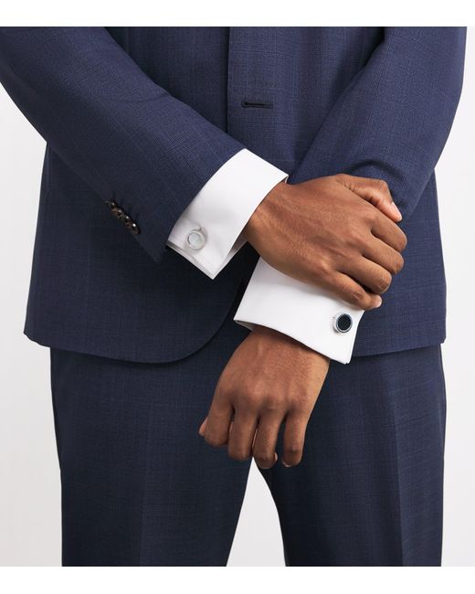 Babette Wasserman White Rhodium-Plated Reversible Disc Cufflinks for men