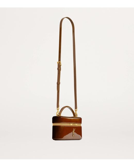 Saint Laurent Brown Mini Patent Leather Gaby Top-Handle Bag