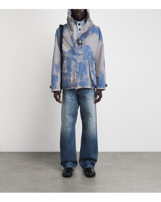 Stone Island Blue Short Hand-Painted Parka Jacket for men