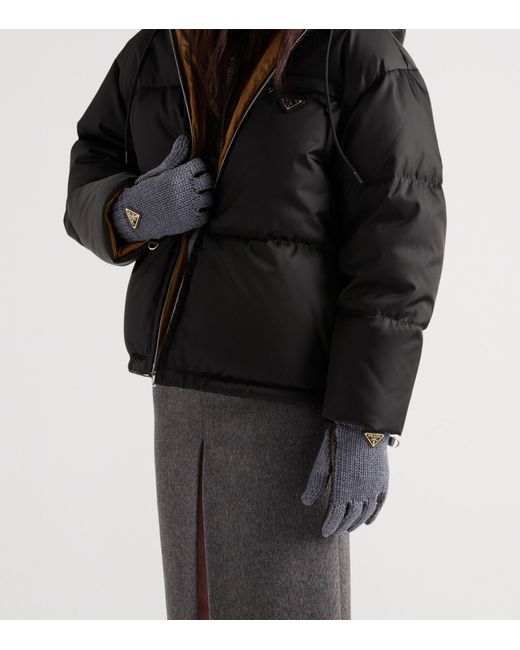 Prada Gray Wool And Leather Gloves