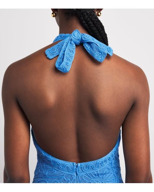 Maje Blue Guipure Lace Midi Dress