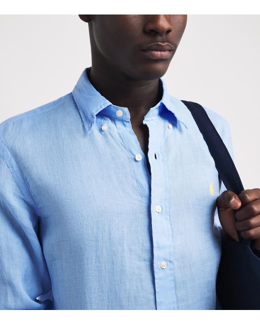 Polo Ralph Lauren Blue Linen Custom-Fit Shirt for men
