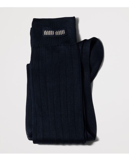 Miu Miu Blue Silk-Blend Logo Socks