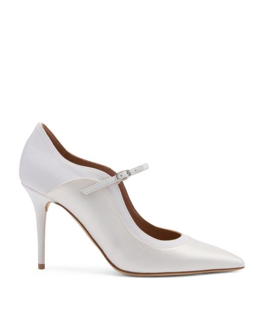 Malone Souliers White Satin Corina Heeled Pumps 85