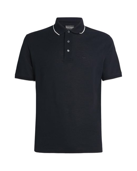Emporio Armani Black Cotton Piqué Polo Shirt for men