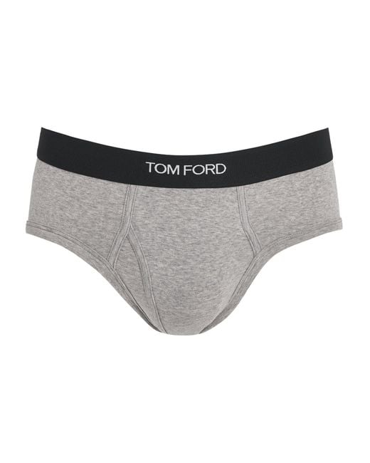 Tom Ford Gray Stretch-Cotton Logo Briefs for men
