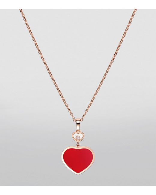 Chopard Metallic Carnelian And Diamond Happy Hearts Pendant