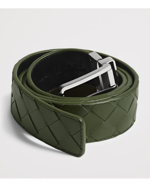 Bottega Veneta Green Leather Intrecciato Reversible Belt for men