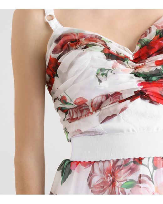 Dolce & Gabbana Red Rose Print Corset Top
