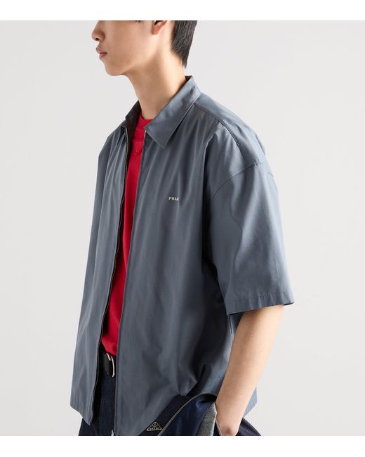 Prada Blue Technical-Cotton-Blend Shirt for men