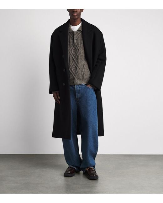 FRAME Gray Wool-Blend Cable-Knit Polo Sweater for men