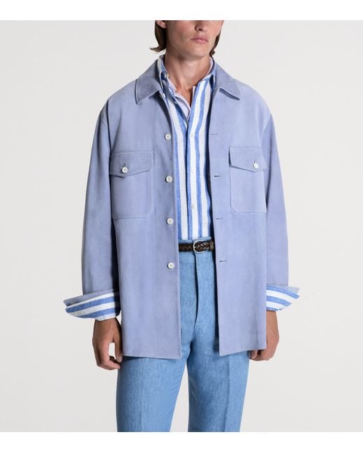 Dunhill Blue Suede Overshirt for men