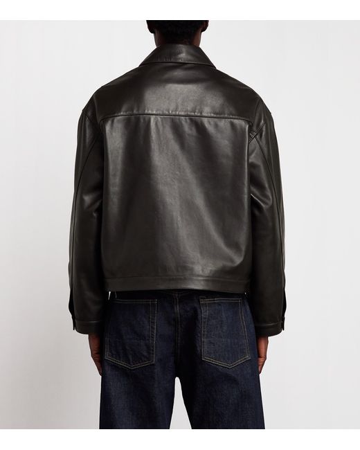 Cole Buxton Black Leather Bomber Jacket for men