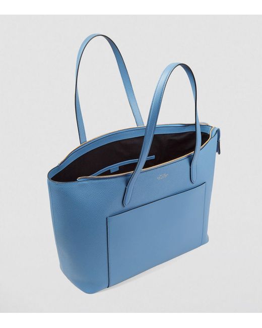 Smythson Blue East West Tote Bag With Zip