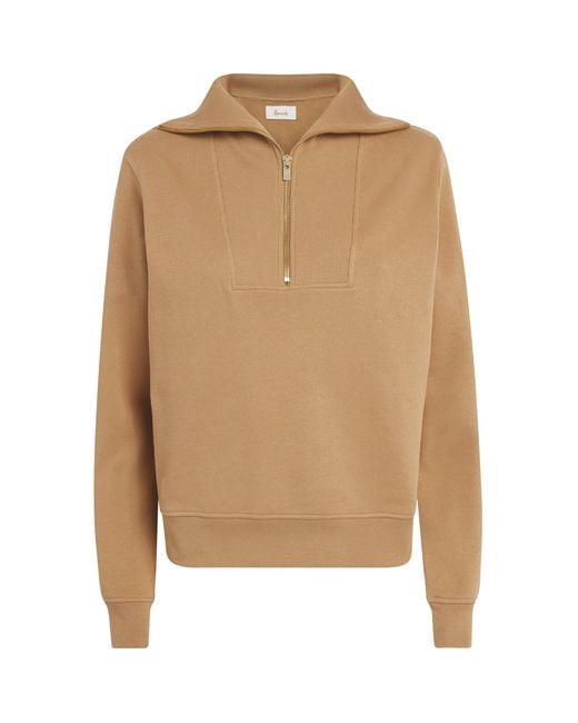Harrods Natural Cotton Zip-Up Funnel-Neck Sweater
