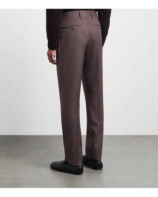 Lardini Brown Virgin Wool-Blend Straight Trousers for men