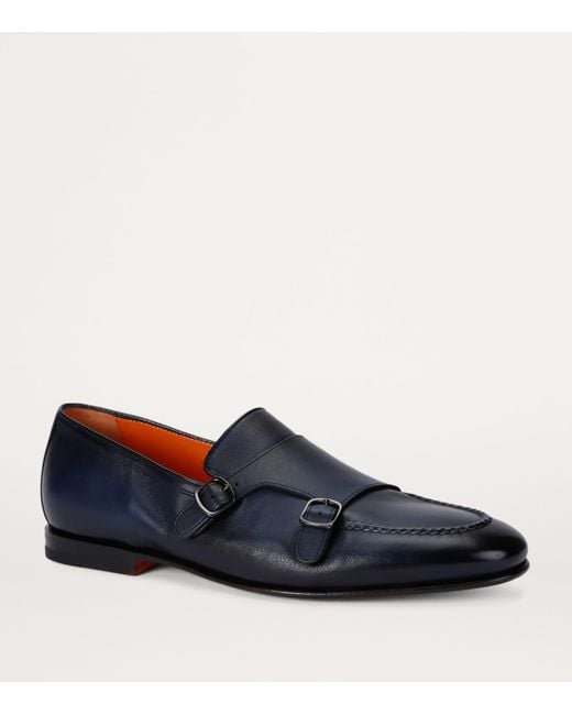 Santoni Blue Carlos Double Monk Shoes for men