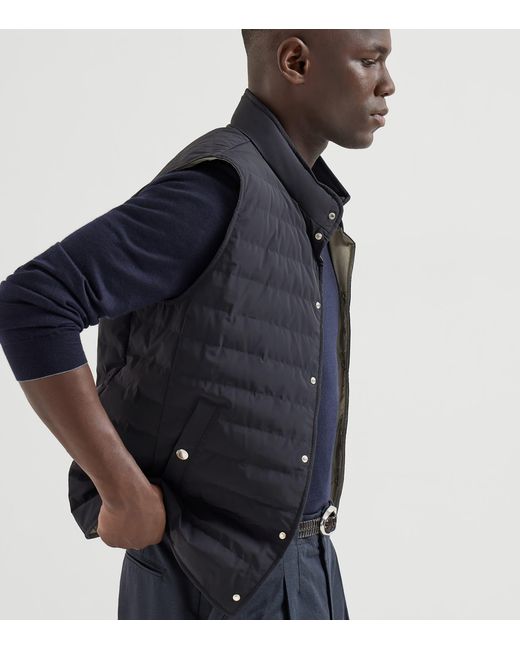 Brunello Cucinelli Blue Bonded Taffeta Down Gilet for men