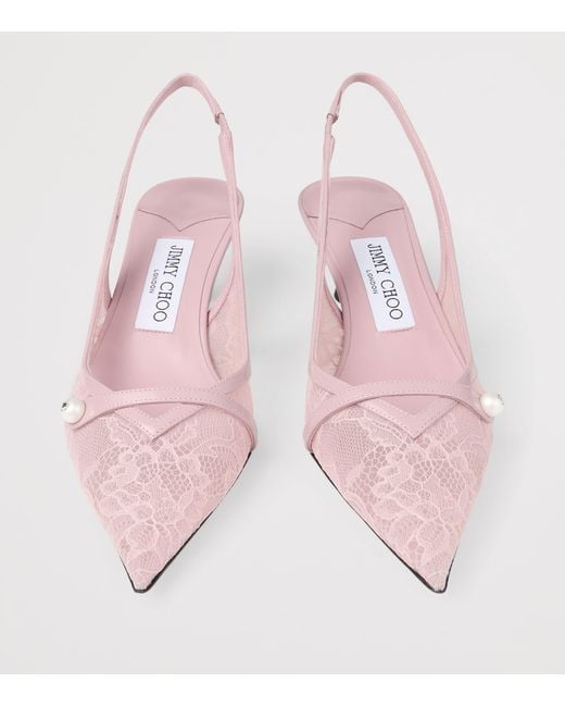 Jimmy Choo Pink Amita 45 Lace-Leather Slingback Pumps