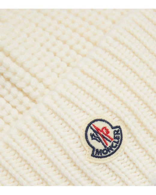Moncler Natural Wool Logo-patch Beanie