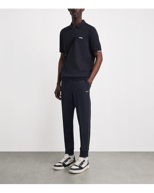 Boss Blue Cotton-Blend Pintuck Sweatpants for men